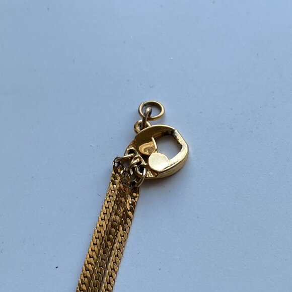 Vintage Signed Monet Gold Tone Tennis Bracelet Safety Chain 90s Costume Jewelry - Picture 8 of 16